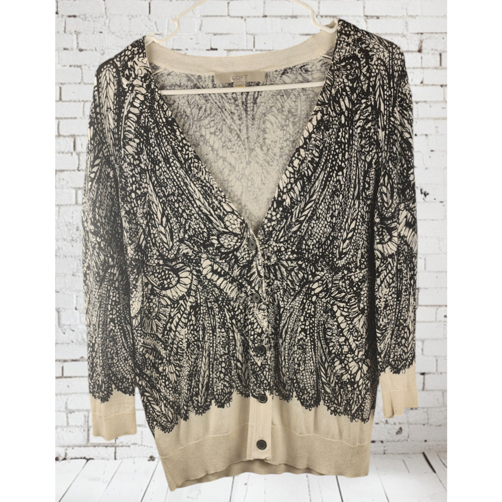 Loft Ann Taylor Paisley V-Neck Cardigan Sweater Womens Size Med